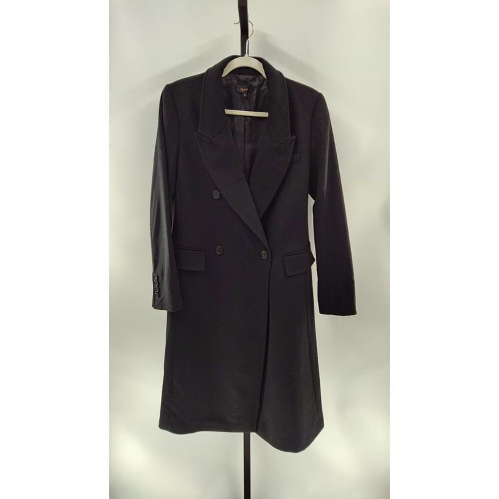 Quince Black Double-Breasted Wool Blend Long Coat